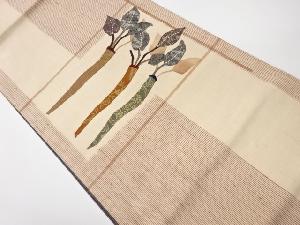 リサイクル　手織紬パッチワーク抽象根菜模様織出し袋帯